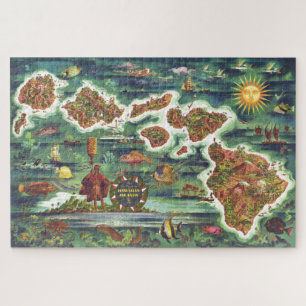 Quebra-cabeça Antigo Mapa Antiquado das Ilhas Havaianas Históric