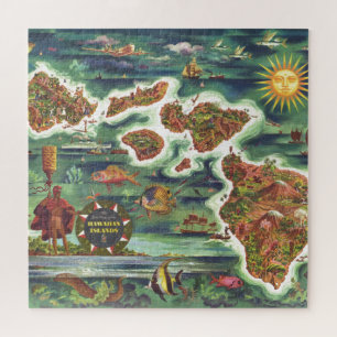 Quebra-cabeça Antigo Mapa Antiquado das Ilhas Havaianas Históric