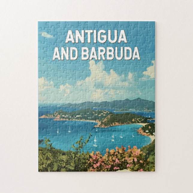 Quebra-cabeça Antígua e Barbuda Ilustração Retro Viagem de Arte (Vertical)