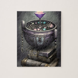 Quebra-cabeça Antiguamente Steampunk Cauldron na Pilha de Livros