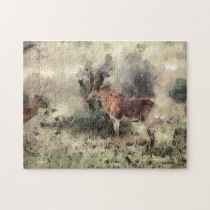 Quebra-cabeça Antílope Selvagem Pintada por Abstrato de Aquarela