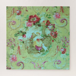Quebra-cabeça Antiquado estilo Toile Rococo Vitoriano Verde