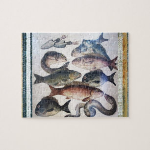 QUEBRA-CABEÇA ANTÍQUIO ROMAN MOSAIC PESCA, CEANO CÉLULA DE VIDA 