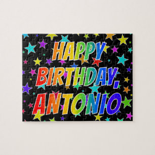Quebra-cabeça "ANTÔNIO" Primeiro Nome, "FELIZ ANIVERSÁRIO"