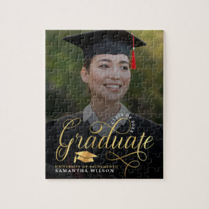 Quebra-cabeça Anúncio de Graduação de Fotos de Script Dourado