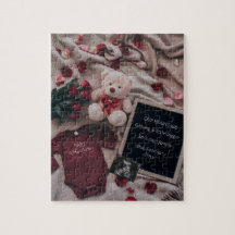 Anúncio de gravidez romântica com Rosas e Ursinhos