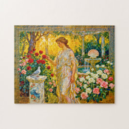 Quebra-cabeça Aphrodite in Rose Garden with Fountain, Shell and 