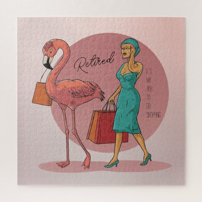 Quebra-cabeça Aposentado É meu trabalho ir Comprar Flamingo Rosa (Vertical)