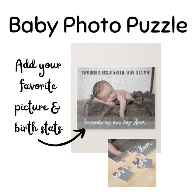 Quebra-cabeça Apresentação do nosso filho — Anúncio de nasciment (Baby Photo Jigsaw Puzzle Birth Announcement)