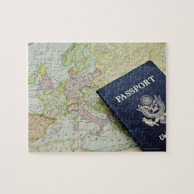 Quebra-cabeça Aproximação do passaporte no mapa europeu (Horizontal)