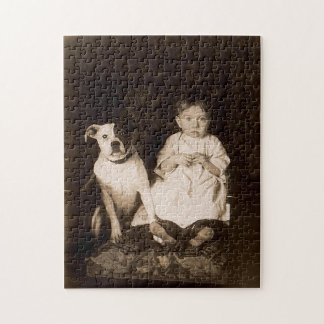 Quebra-cabeça aproximadamente 1910 pitbull e bebê RPPC (Vertical)