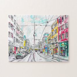 Quebra-cabeça Aquarela Berlim Mitte e Torre de TV