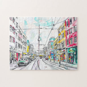Quebra-cabeça Aquarela Berlim Mitte e Torre de TV