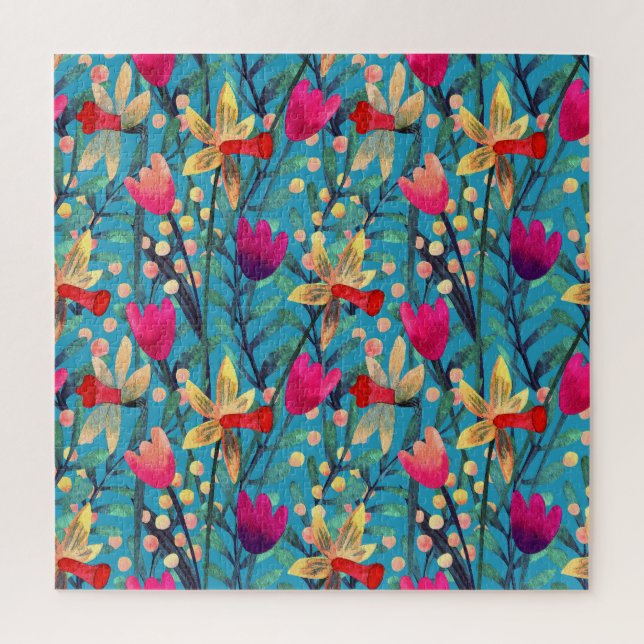 Quebra-cabeça Aquarela Brilhante: Design Floral Sem Costura. (Vertical)