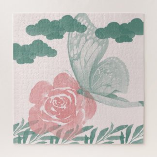 Quebra-cabeça Aquarela com Tema da Natureza com Flor Rosa e Azul
