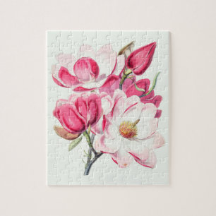 Quebra-cabeça Aquarela Cor Botânica Flores Magnólia