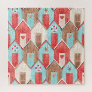 Quebra-cabeça Aquarela da casa de praia: padrão retrô.