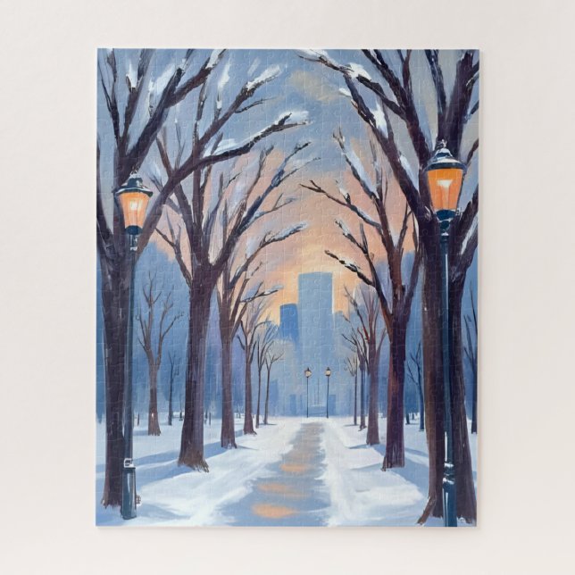 Quebra-cabeça Aquarela da Nevasca de Inverno no Boston Common (Vertical)