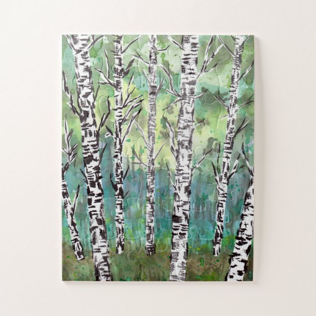 Quebra-cabeça Aquarela de Floresta de Bétulas (Vertical)