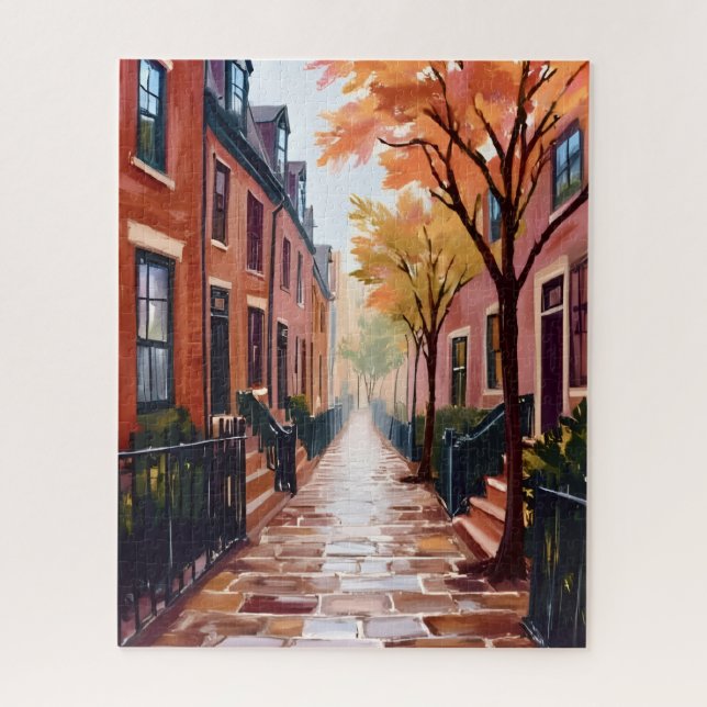 Quebra-cabeça Aquarela de Outono em Boston Beacon Hill Massachus (Vertical)