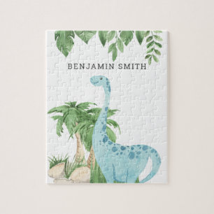 Quebra-cabeça Aquarela Dinossauro Fofo Nome Personalizado