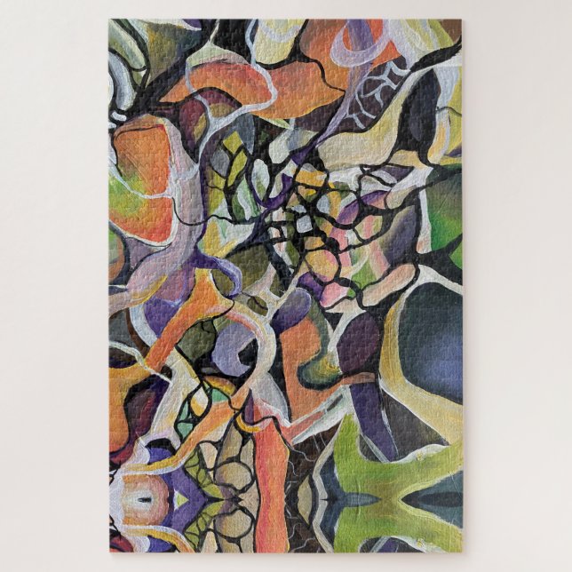 Quebra-cabeça Aquarela Intrincada Abstrata Geométrica e Linear (Vertical)