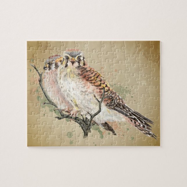 Quebra-cabeça Aquarela Kestrel Falcon Willife Bird Art (Horizontal)