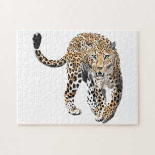 Quebra-cabeça aquarela leopardo gato da selva animal pintado ver