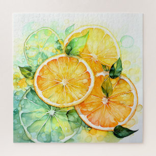 Quebra-cabeça Aquarela Limão Laranja Lima Botânica Cozinha