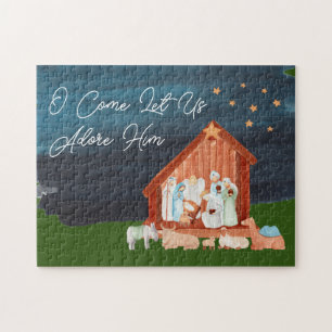 Quebra-cabeça Aquarela Natividade Adora-O Natal Religioso