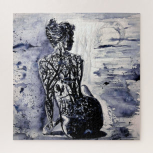 Quebra-cabeça Aquarela - Natureza Lady - Preto e Branco