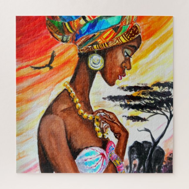 Quebra-cabeça Aquarela - Princesa Africana - Lindo - (Vertical)