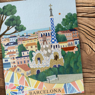 Quebra-cabeça Aquarela Retro Barcelona Espanha Viagem