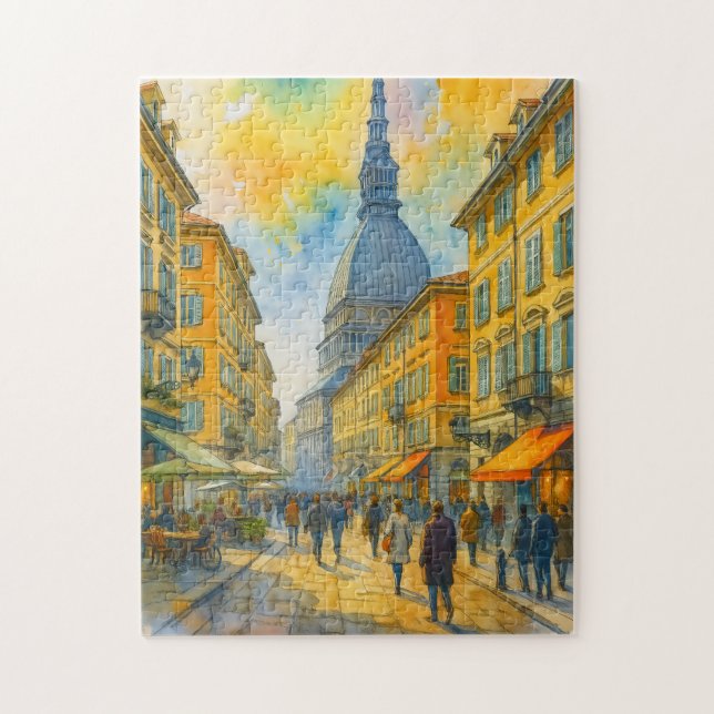 Quebra-cabeça Aquarela Turim Itália – Mole Antonelliana Cidade (Vertical)