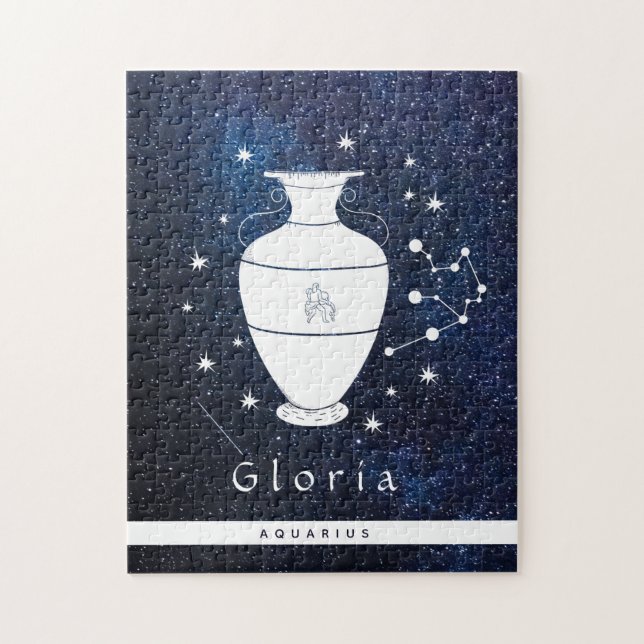 Quebra-cabeça Aquarius Blue Cosmic Star Galaxy Zodiac Nome do Si (Vertical)