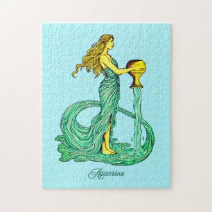 Quebra-cabeça Aquarius Zodiac Sinal, Mulher com Água Fluente