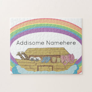 Quebra-cabeça Arca de Rainbow Noah, um retrô bonito, em branco