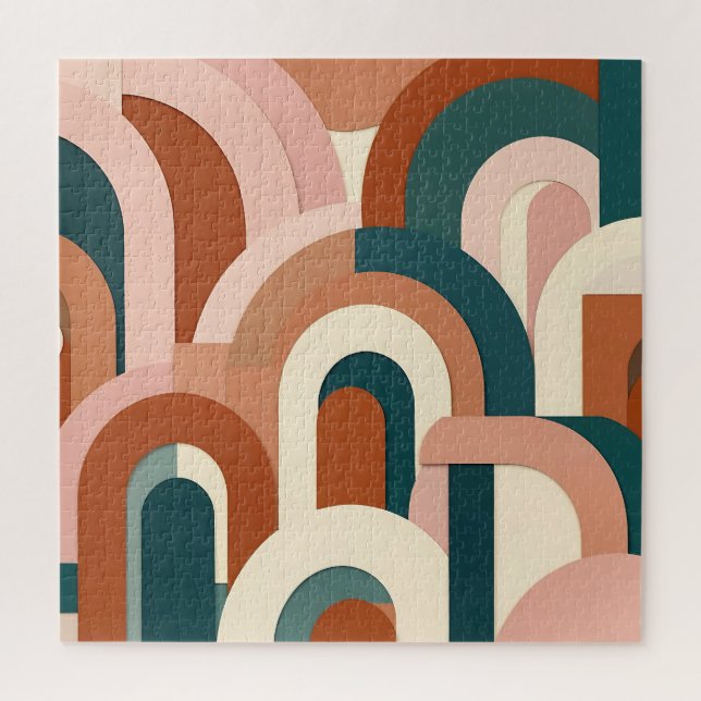 Quebra-cabeça Arco Geométrico Moderno Terracota Rosa Teal (Vertical)