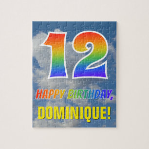 Quebra-cabeça Arco-Íris "12" e "FELIZ ANIVERSÁRIO", céu nublado