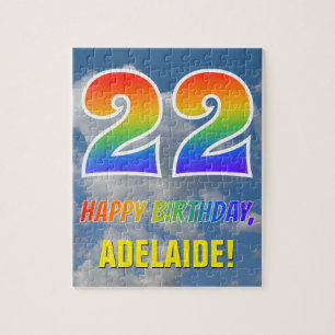 Quebra-cabeça Arco-Íris "22" e "FELIZ ANIVERSÁRIO", céu nubla
