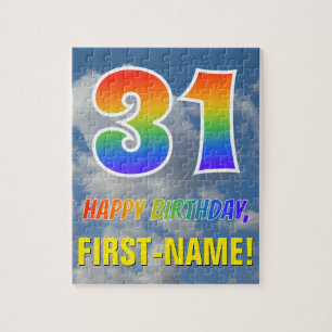 Quebra-cabeça Arco-Íris "31" e "FELIZ ANIVERSÁRIO", céu nubla