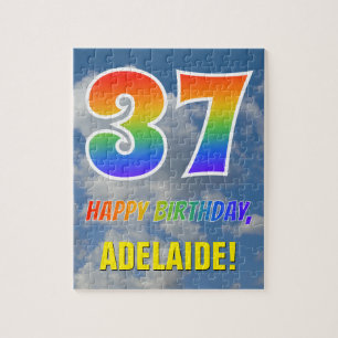Quebra-cabeça Arco-Íris "37" e "FELIZ ANIVERSÁRIO", céu nubla