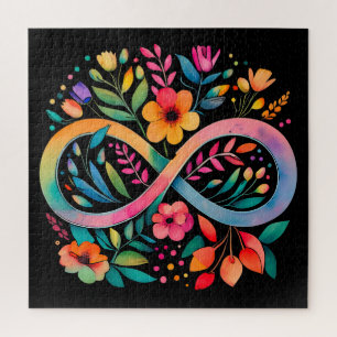 Quebra-cabeça Arco-Íris Infinito Flores de Aquarela Autismo