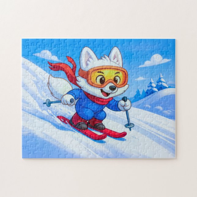 Quebra-cabeça Arctic Fox Skiing Down a Snowy Mountain (Horizontal)