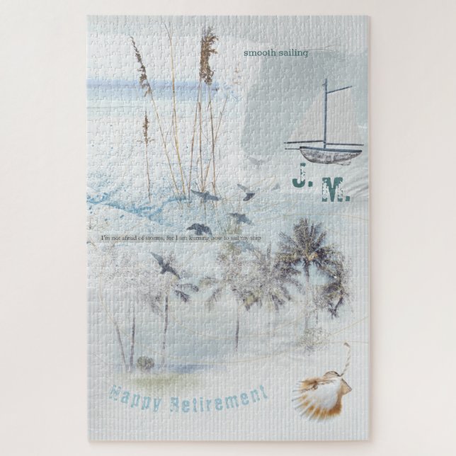 Quebra-cabeça Areia de Praia e Colagem Marítima Feliz Reforma (Vertical)