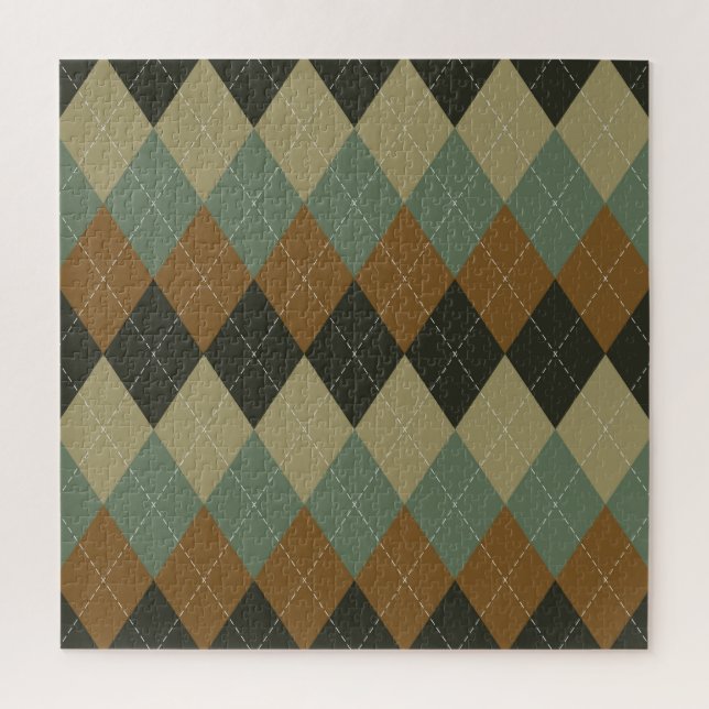 Quebra-cabeça Argyle Autumn: Chic Rhombus Castanho-Verde (Vertical)