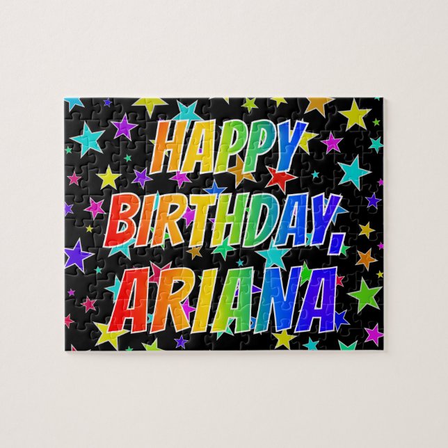 Quebra-cabeça "ARIANA" Primeiro Nome, Diversão "FELIZ ANIVERSÁRI (Horizontal)