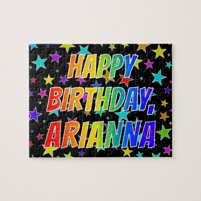 Quebra-cabeça "ARIANNA" Primeiro Nome, Diversão "FELIZ ANIVERSÁR (Horizontal)