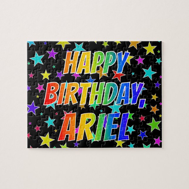 Quebra-cabeça "ARIEL" Primeiro Nome, Diversão "FELIZ ANIVERSÁRIO (Horizontal)