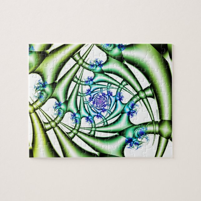 Quebra-cabeça Armário | Arte Fractal Azul e Verde (Horizontal)